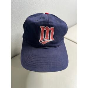 Vintage Twins Enterprise Minnesota Twins M Logo Navy Snapback Hat Green Brim